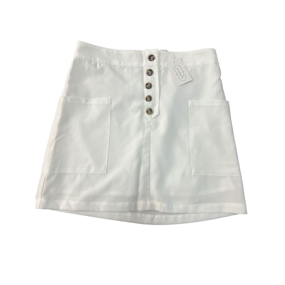 Mud pie white button up lightweight small skirt minimalist pockets new